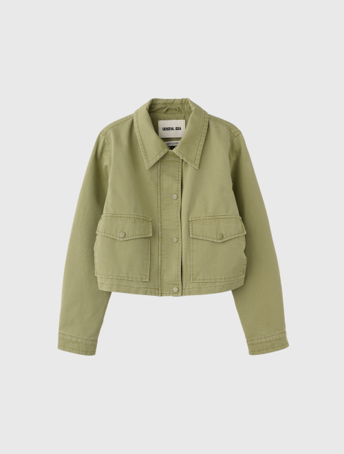 Короткая хлопковая куртка на молнии [OLIVE] / WBE1L07504
