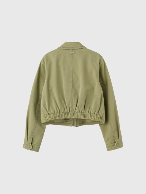 Короткая хлопковая куртка на молнии [OLIVE] / WBE1L07504