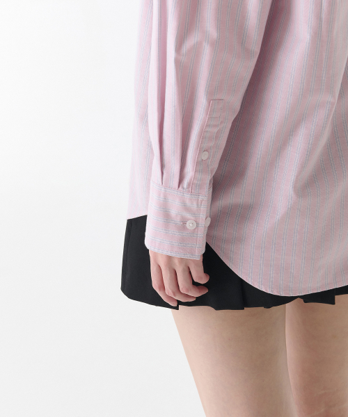 WOMENS MULTI STRIPE OVERSIZE OXFORD SHIRT [PINK]