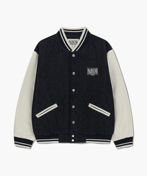CLASSIC LOGO EMBROIDERY DENIM VARSITY JACKET navy