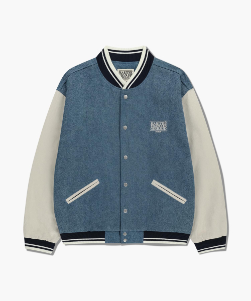 CLASSIC LOGO EMBROIDERY DENIM VARSITY JACKET light blue