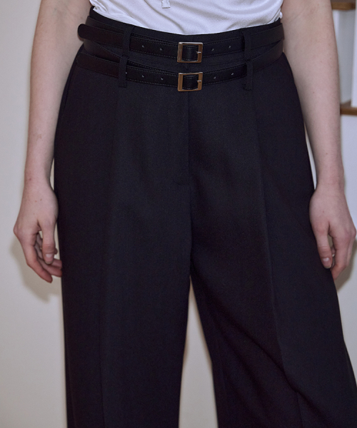 Two Belt Wide Slacks [Black]