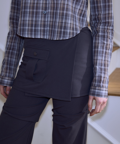 Wrap Skirt & Pintuck Pants [Charcoal]