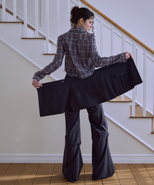 Wrap Skirt & Pintuck Pants [Charcoal]