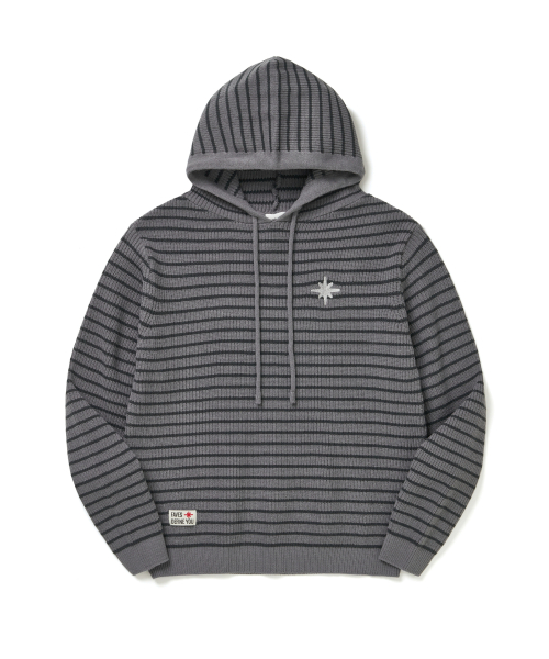FAVICON LOGO STRIPE KNIT HOODY CHARCOAL