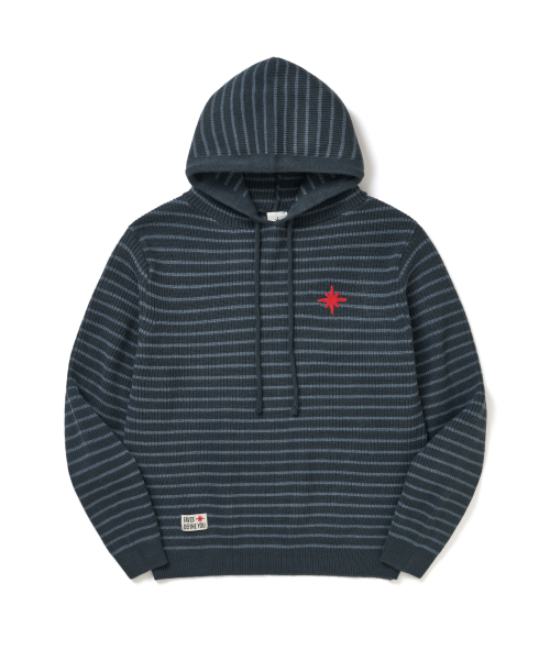 FAVICON LOGO STRIPE KNIT HOODY NAVY