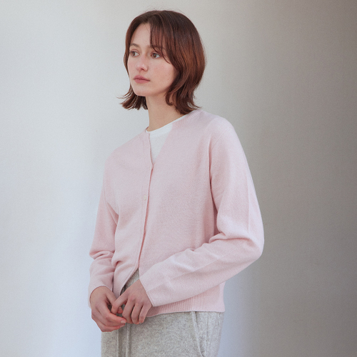 Cashmere whole garment round cardigan_BABY PINK