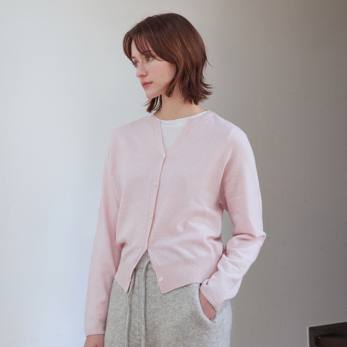 Cashmere whole garment round cardigan_BABY PINK