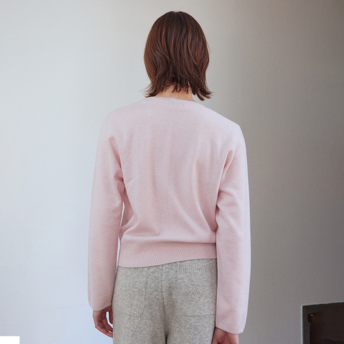 Cashmere whole garment round cardigan_BABY PINK