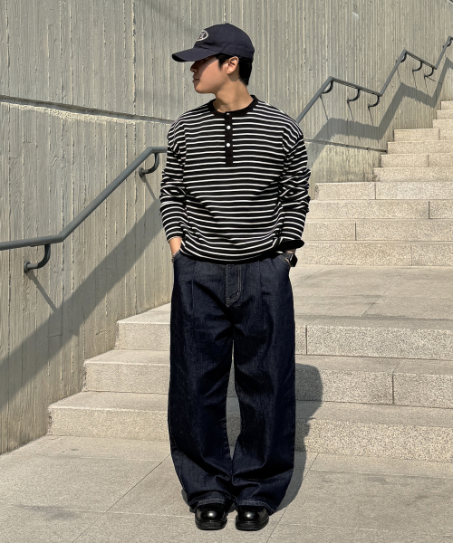 GCLIP ジークリップ ピンタックバルーンフィットワイドデニムパンツ (ダークブルー) 画像 6