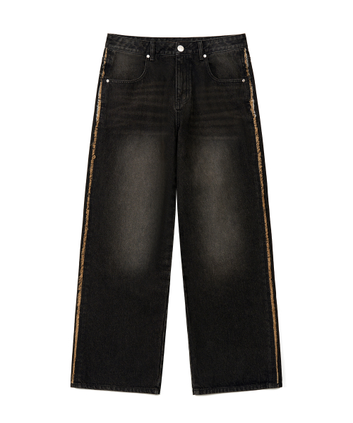 WESTERN SIDE LINE WIDE DENIM PANTS (DUSTY BLACK)