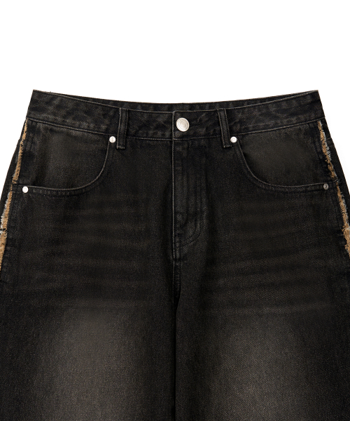WESTERN SIDE LINE WIDE DENIM PANTS (DUSTY BLACK)