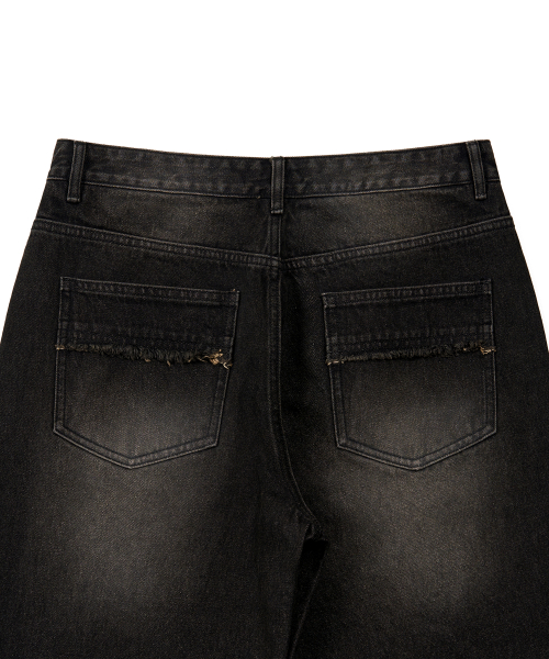 WESTERN SIDE LINE WIDE DENIM PANTS (DUSTY BLACK)