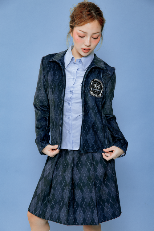 DIRTY ARGYLE ZIP-UP JACKET (NAVY)