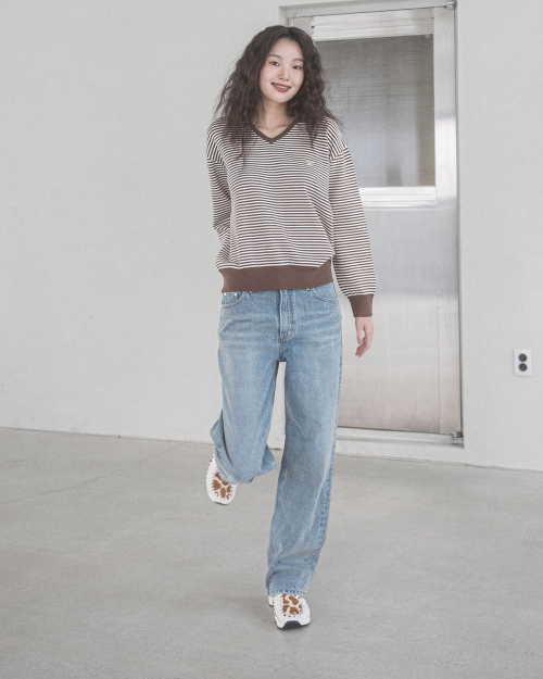 ROSE STRIPE V-NECK KNIT(BROWN)