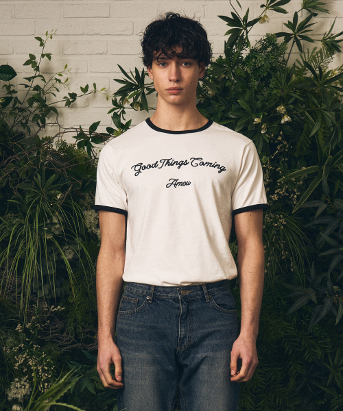 Good things coming arch logo ringer half T-shirts white