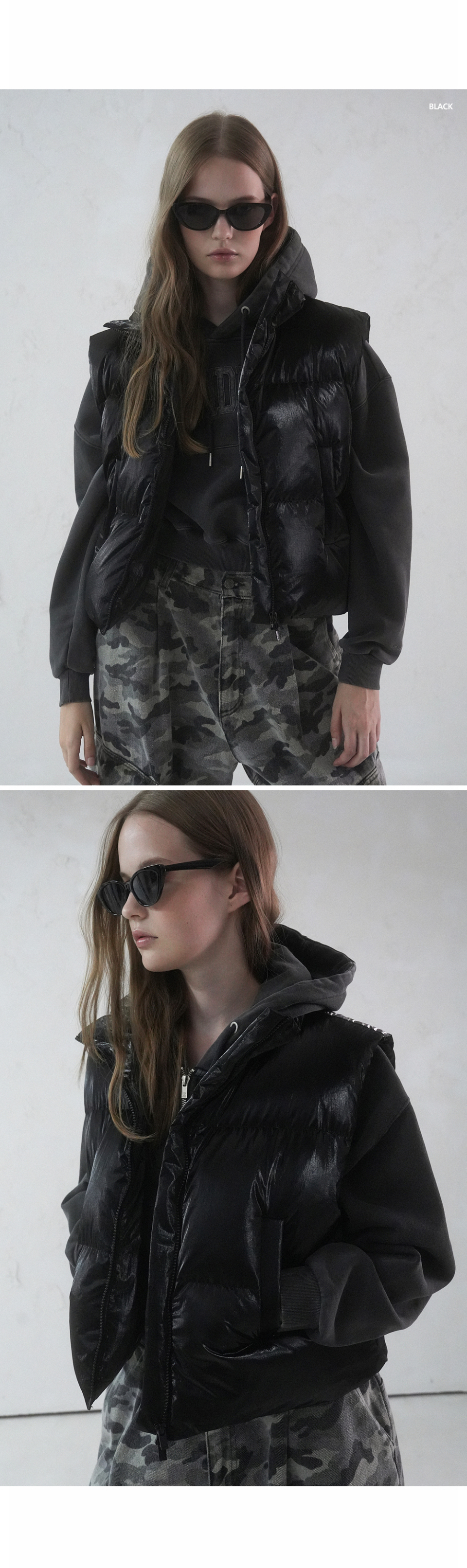 MUSINSA | AVANDRESS Siberia Duck Stella Crop Vest BLACK