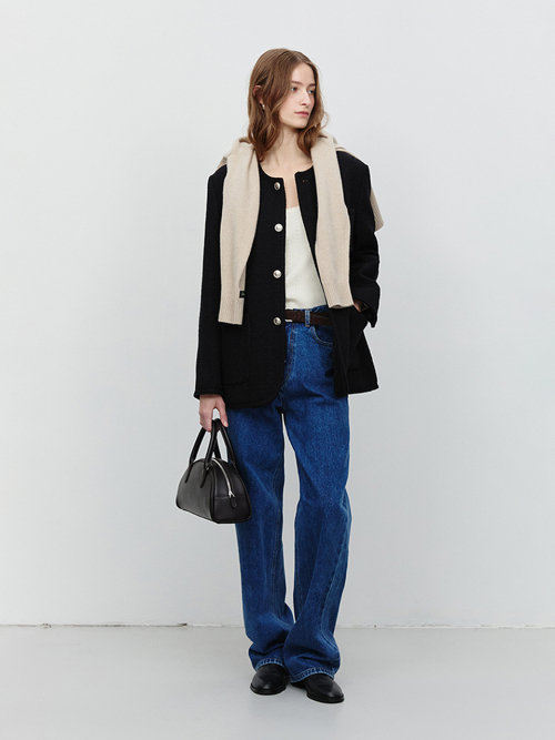UNISEX COLLARLESS TWEED JACKET_UDJA6A109_BLACK