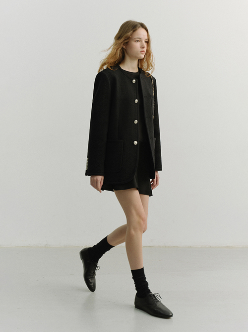 UNISEX COLLARLESS TWEED JACKET_UDJA6A109_BLACK