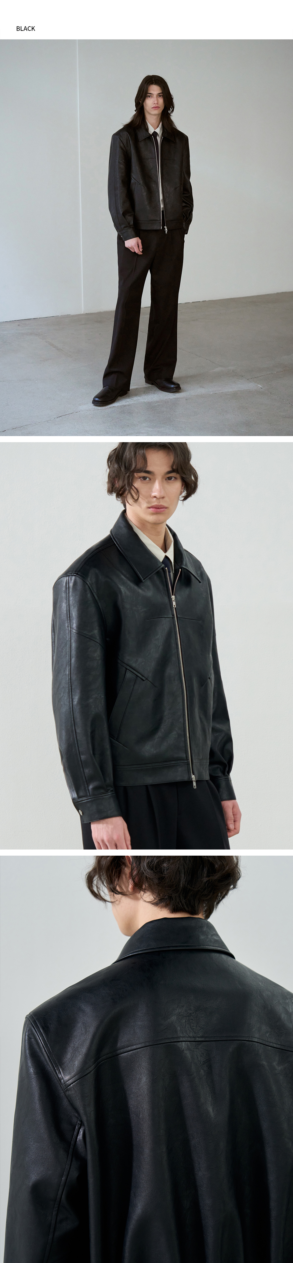 ★DRAW FIT★ リースト オーバーサイズ レザー ブルゾン MUSINSA | DRAW FIT Incision leather blouson jacket [BLACK]