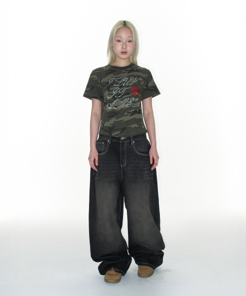 OVERFIT STITCH DENIM PANTS BLACK