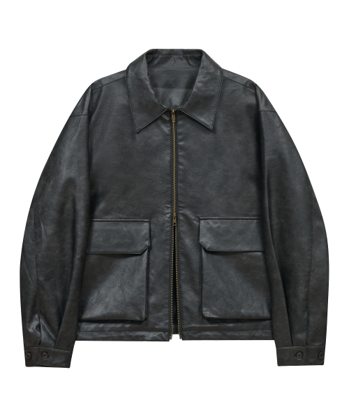 87-STAN176 pocket leather куртка black