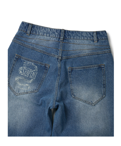 SNAKE BONE WASHED DENIM PANTS (BLUE)