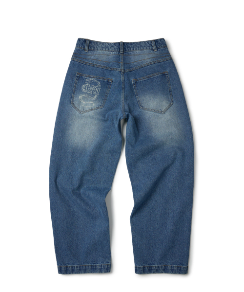 SNAKE BONE WASHED DENIM PANTS (BLUE)