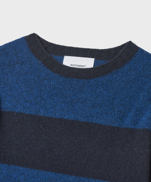 PURE WOOL WHOLEGARMENT STRIPE KNIT_BLUE/NAVY