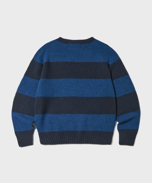 PURE WOOL WHOLEGARMENT STRIPE KNIT_BLUE/NAVY