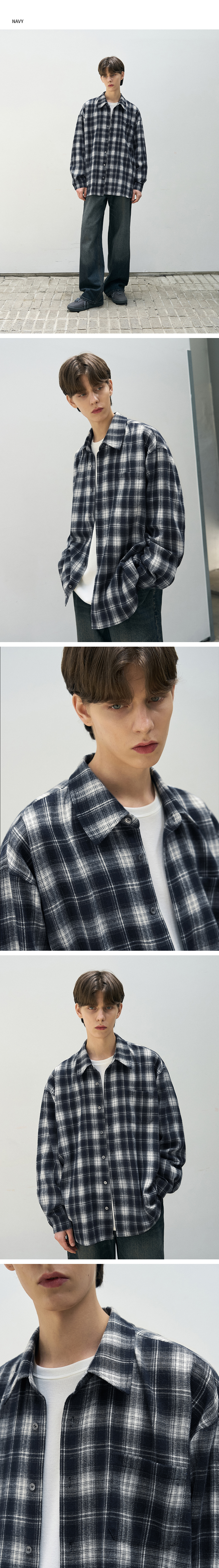 MUSINSA | DRAW FIT Evan Ombre Check Shirt [NAVY]