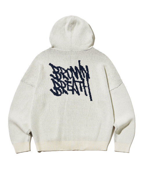 TAG KNIT HOOD ZIP UP - IVORY