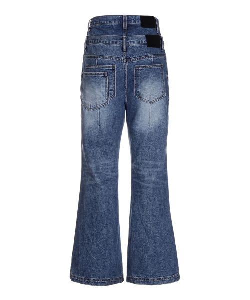 double waist jeans - washed синий