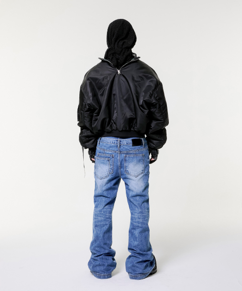 double waist jeans - washed синий
