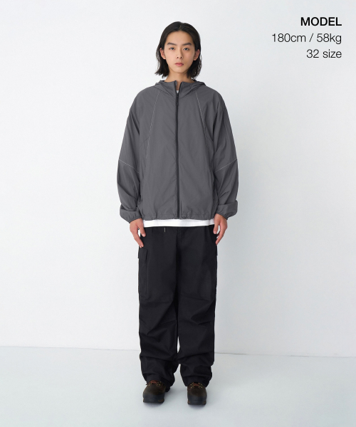 COTTON PARACHUTE BANDING CARGO PANTS [BLACK]