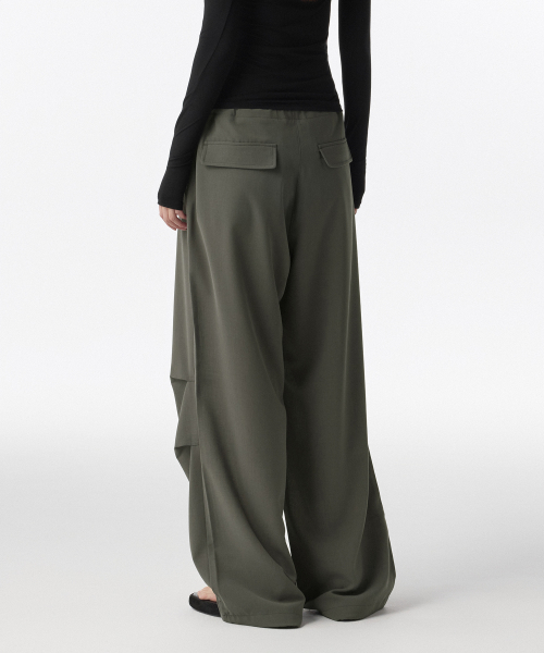 WOMENS LINEN LIKE PARACHUTE PANTS [KHAKI GREY]