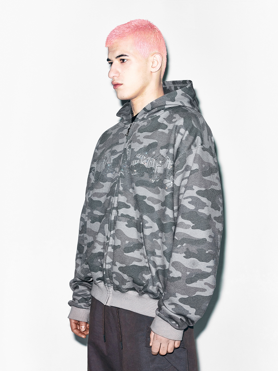 MUSINSA | L.E.E.Y STUDDED ZIP-UP HOODIE OVERSIZED CAMO