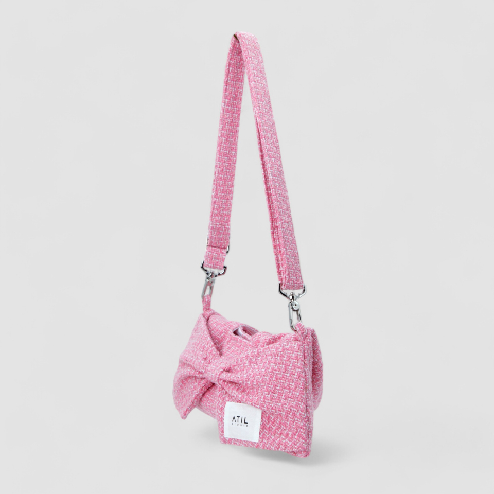 韓国ブランド ATIL STUDIO ツィード ミニリボン バッグ ピンク MUSINSA | ATIL STUDIO Tweed Mini Ribbon Hobo Dot & Crossbody