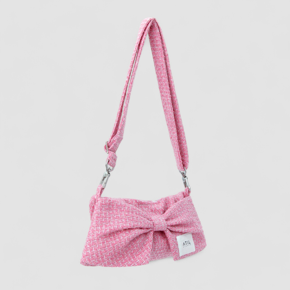 韓国ブランド ATIL STUDIOツィード ミニ リボン バッグ パープル MUSINSA | ATIL STUDIO Tweed Mini Ribbon Hobo Dot & Crossbody