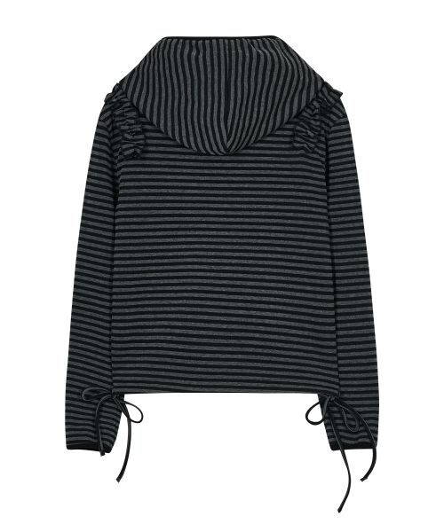 Ruffled полоса Zip Hoodie [черный]
