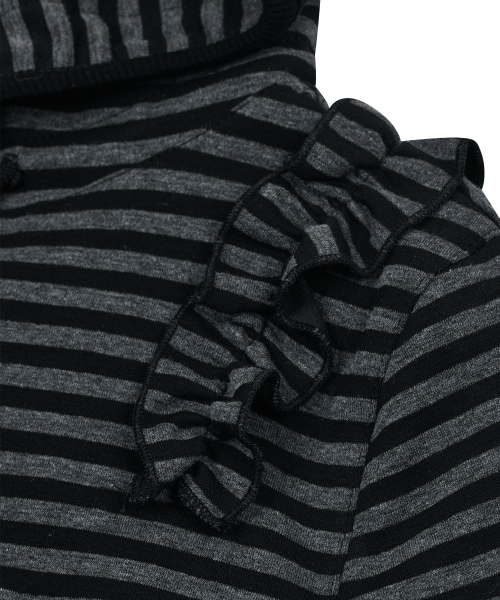 Ruffled полоса Zip Hoodie [черный]