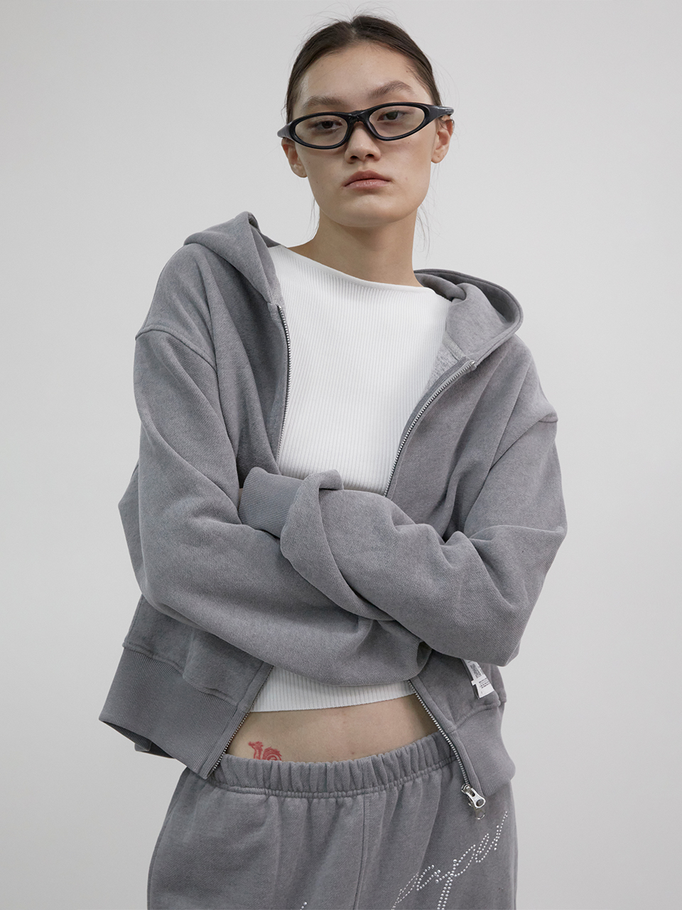 Cubic brushed hooded zip-up (Gray)
