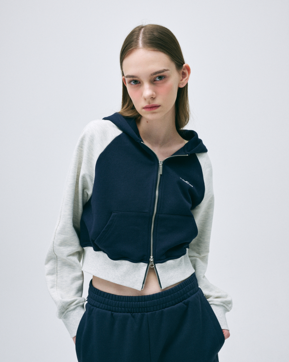 ☆NERDY☆ Women's Raglan Crop Hoodie Zip-up 25SS Black Navy MUSINSA | NERDY Women's Raglan Crop Hoodie Zip-up (25SS