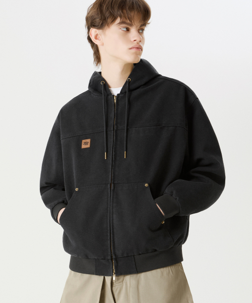 Винтажное рабочее худи из канваса с вареным эффектом (Black)