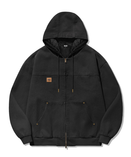 Винтажное рабочее худи из канваса с вареным эффектом (Black)