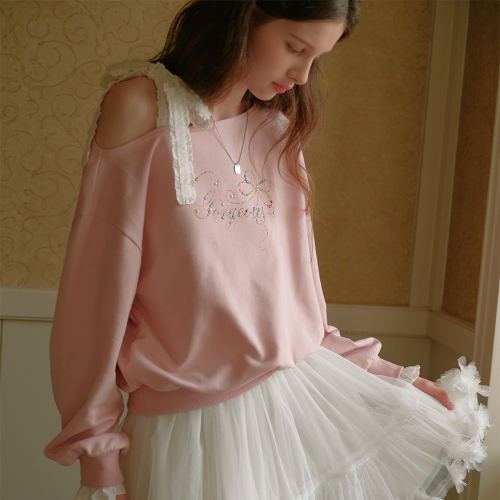 Cest_Off-shoulder ribbon sweatshirt