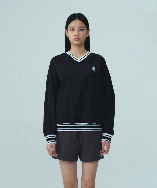 V-NECK WIND SHIRT - BLACK