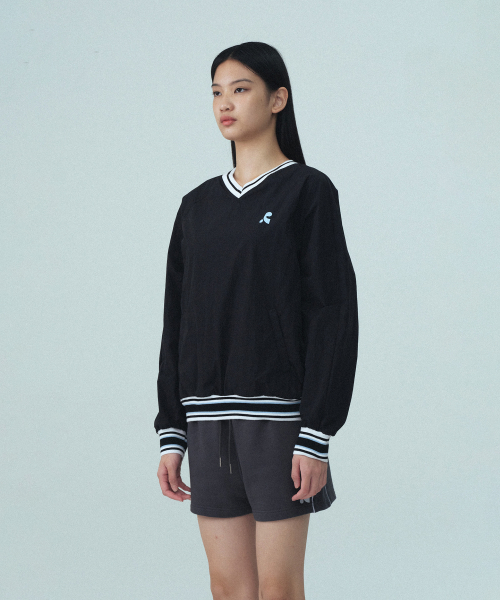 V-NECK WIND SHIRT - BLACK