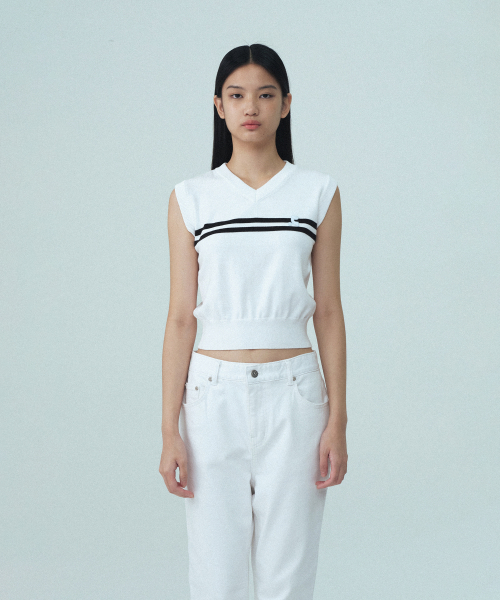 DOUBLE LINE KNIT VEST - IVORY