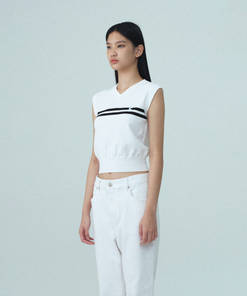 DOUBLE LINE KNIT VEST - IVORY